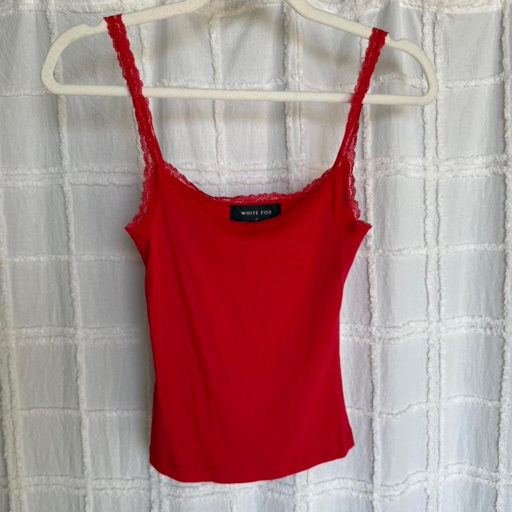 White fox boutique after midnight red lace tank top cami ❤️ NEW